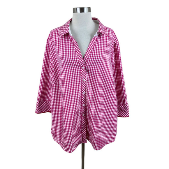 Foxcroft 22W Pink White Gingham Check Non Iron Heritage Shirt Shaped Fit Career - Picture 1 of 4